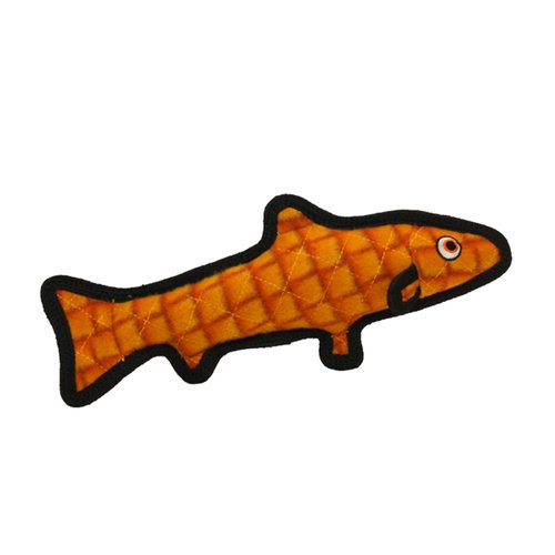 TUFFY - World's Tuffest Soft Dog Toy - Ocean Trout- Orange- Squeakers - Multiple Layers. Made Durable, Strong & Tough. Interactive Play (Tug, Toss & Fetch). Machine Washable & Floats.