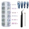 YATOJUZI Rhinestones for Nails kit Crystal Ab Gems Flatback Irregular Round Rhinestone with Pick Up Tweezers and Pen Nail Charms Jewels for Nail Art DIY Decor Face Body Makeup Party Concerts 1440pcs