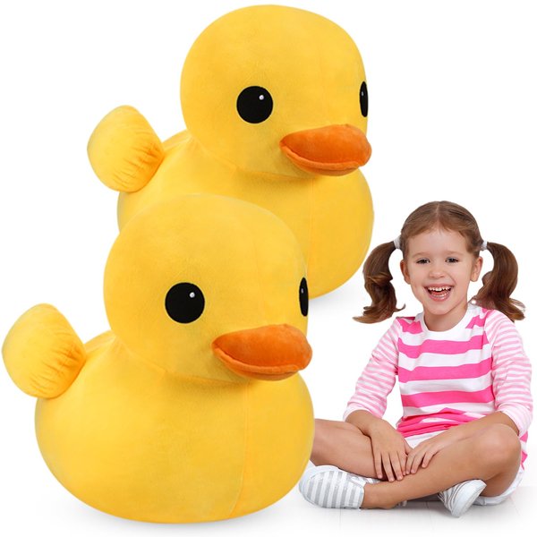 Leyndo 2 Pcs Giant Plush Yellow Duck Huggable Stuffed Animal Toy Soft Duck Stuffed Animals Plush Pillow Animal Dolls for Boys Girls Birthday Gift Party Sofa Decoration Bedroom (11.8 Inch)…
