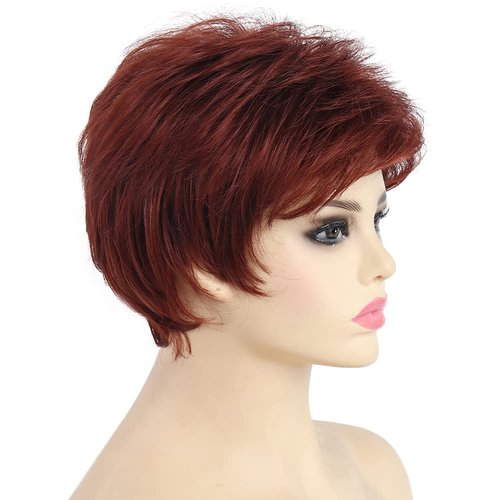 SYXLCYGG Short Wig Old Lady Wigs Auburn Wig Ladies Wavy Synthetic Older Womens Hair Wigs Fluffy Full But Very Thin Only 2.7 OZ Free Wig Cap
