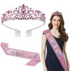 Pedenty Birthday Crown Tiara Sash Set for Girls Women - Metal Crown with Pink Rhinestones & Pink Glitter Birthday Girl Sash Birthday Gifts for Women Kids, Sweet Happy Birthday Accessories
