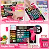 Kids Cash Register Toy Playset, Toddler Prentend Play Store with Real Calculator Cash Register with Scanner/Credit Card/Play Money/Food, Learning Toys for Boys Girls Toddlers(Pink)