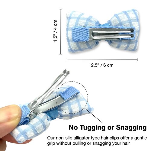 Bow Hair Clips for Girls - 8 Pack Blue Cute Toddler Hair Clips, Barrettes & Bows, Alligator Lined Snap Clips, Baby Girls Hair Accessories for Little Kids, Children & Teens