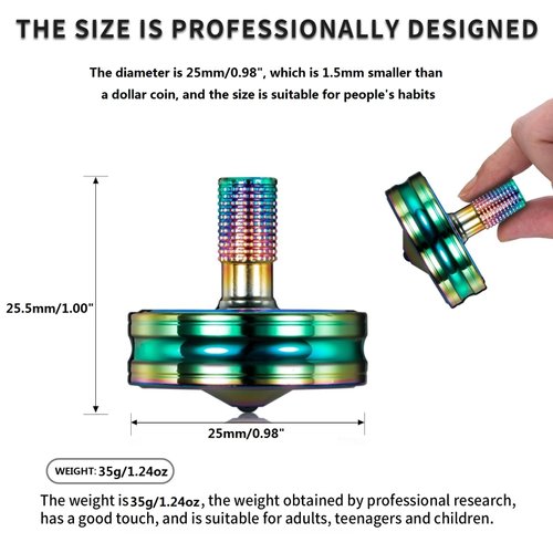 Premium Stainless Steel Spinning Top, Great CNC Machined Made, Perfectly Balanced, Spin Long Time, Easy to Twirl, Time Killer, Kinetic Desktop EDC Fidget Toys (3PCS S, Black+Silver+Colorful)