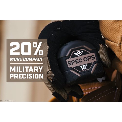 Spec Ops Tools 16-Foot Tape Measure, 1 1/4" Double-Sided Blade, Military-Grade Composite Case, 3% Donated to Veterans