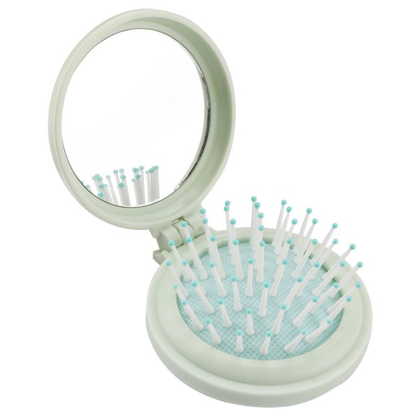 Mini Hair Brush with Mirror, Travel Pocket Brush with Mirror, Small Green Hair Brush for Purse, Folding Comb, Hairbrushes for Woman, Wet Brush Mini, Folding Hair Brush