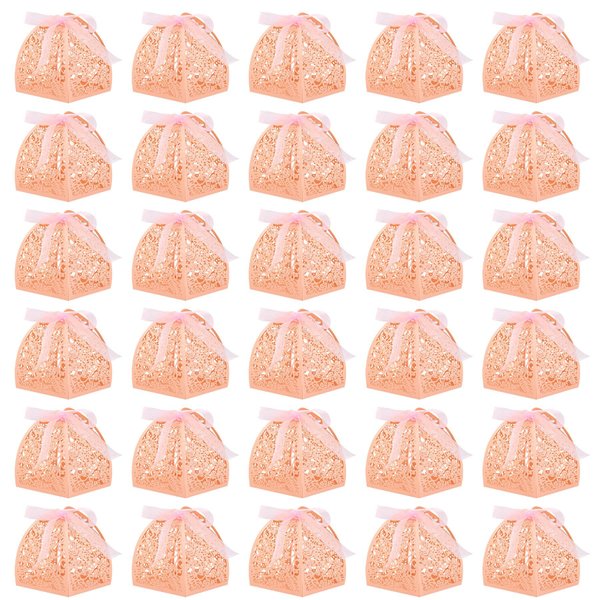 AUEAR, 50 Pack 2.4''x2.4'' Rose Candy Boxes Laser Cut Chocolate Gift Boxes for Wedding Bridal Shower Anniversary Birthday Party Favors (Pink)