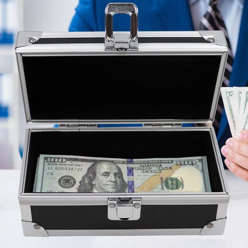 Lockable Cash Box, Aluminium Alloy Money Box for Cash, Money Holder, Cash Organizer, Single Row Currency Tray, Money Storage Box, Money Organizer for Cash