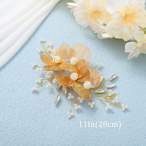 Catery Flower Bride Wedding Hair Vine Gold Floral Headband Pearl Bridal Headpiece Head Piece Hair Band Hair Accessories for Women and Girls