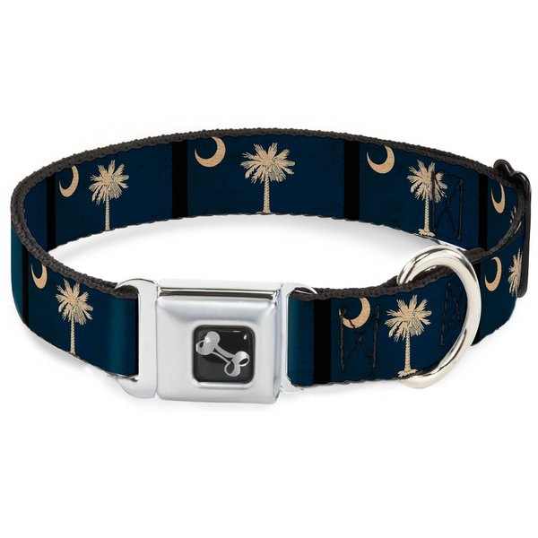 Dog Collar Seatbelt Buckle South Carolina Flag Distressed Black 16 to 23 Inches 1.5 Inch Wide