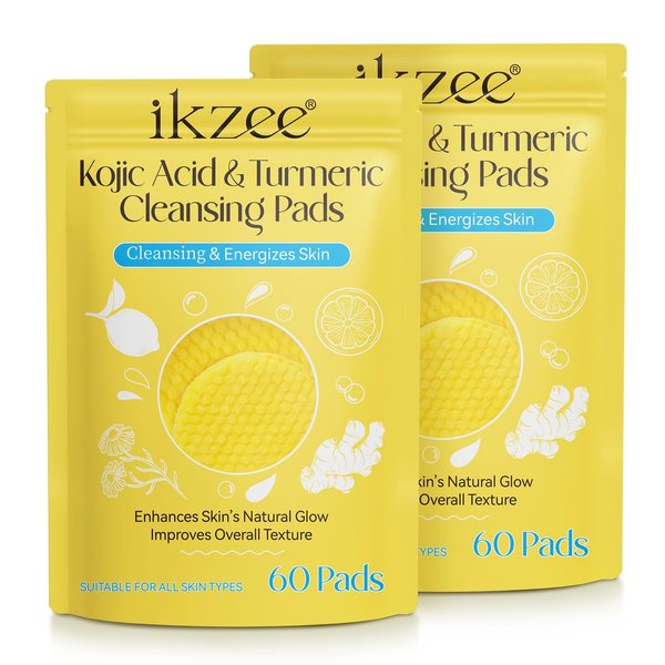60 PCS Turmeric Cleansing Pads 2 Pack, Turmeric Pads for Face, Turmeric Face Scrub Pads, Turmeric Pads for Face and Body