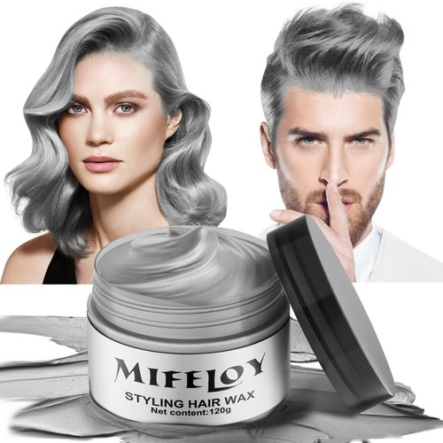 Silver Gray Temporary Hair Color Wax 4.23 oz, Instant Natural Hairstyle Cream Dye, Grey Styling Pomadesfor Men Girls Women Youth, Disposable Coloring Mud for Party Cosplay DIY Halloween