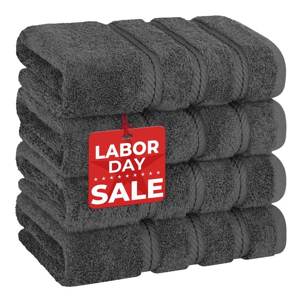 American Soft Linen Luxury Hand Towels for Bathroom, 100% Cotton Turkish 4 Piece Hand Towel Set, 600 GSM Hand Face Towels for Kitchen, Dark Gray Hand Towels