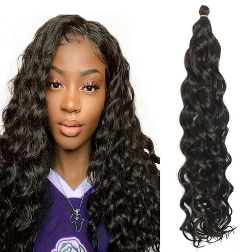 BAESITTE Ocean Wave Crochet Hair 20 inch Soft Hawaii Wavy Braiding Hair 4 Packs Hawaii Wavy Synthetic Crochet Hair Long Curly Hair Extensions #1B Black Color 360g