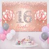 Happy 16th Birthday Banner Backdrop - 16 Birthday Party Decorations Supplies for Girls or Boys - Rose Gold 4 x 6ft