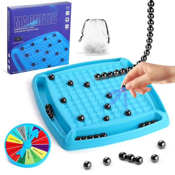 2024 New Magnetic Chess Game Set, Magnetic Stones Chess Game Using String with Chessboard and Punishment Wheel, Strategy Game with Rocks, Family Game Party Game for Kids and Adults