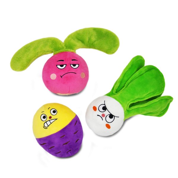 HugSmart | Hide and Seek Dog Toys (3-Pack Vegetables) | Interactive, Squeaky, Soft Plus, Crinkly Dog Toy for Small Medium Breeds (Yam, Bok Choy Radish)