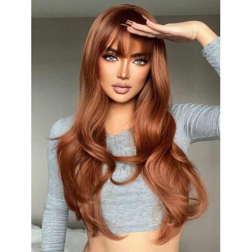 Sunber Yaki Straight 4x2 Lace Closure Chocotlate Brown Yaki Straight with Bangs None Lace Front Wigs 12A Brazilian virgin Hair Wigs with Curtain Bangs Glueless Full Machine Made 180% Density 22Inch