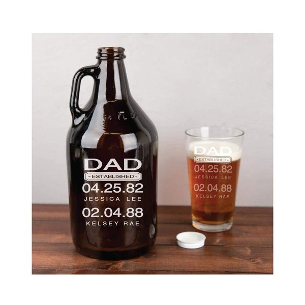 Fathers Day Gift for Dad Glass Beer Growler 64 oz and Pint, Pilsner, or Mug Glasses Gift for Dad