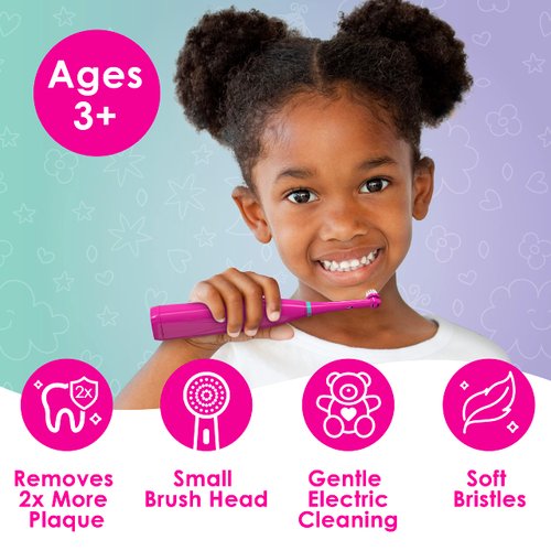 Brusheez Kids’ Electric Toothbrush Set - Safe & Effective for Ages 3+ - Parent Tested & Approved with Gentle Bristles, 2 Brush Heads, Rinse Cup, 2-Minute Timer, & Storage Base (Prancy The Pony)