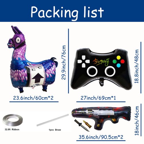 Video Game Party Balloons Game on Balloons Video Game Controller Aluminum Foil Balloon Gun Balloons Alpaca Balloon for Birthday Party and Game Party Decoration 5pcs