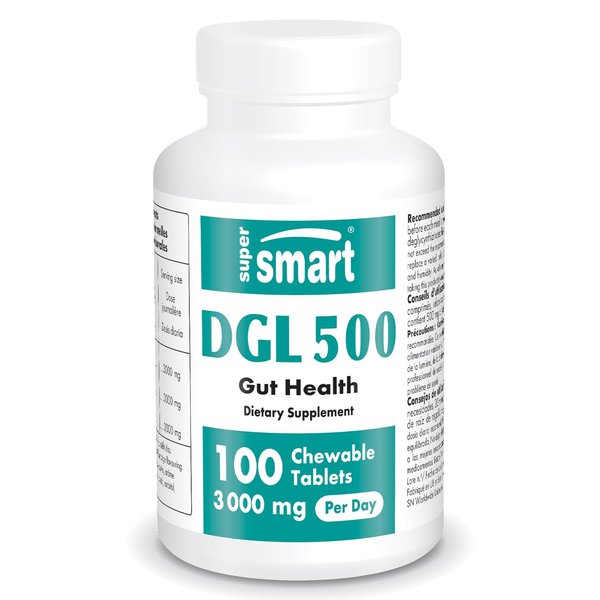 Supersmart - DGL Supplement 3000mg per Day (High Strength) - Natural Orange Flavor - DGL Liquorice Root Extract - Deglycyrrhizinated | Non-GMO & Gluten Free - 100 Chewable Tablets