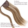 Ponytail Extension Human Hair 100% Real Remy Human Hair Wrap Around Ponytail Long Straight Ponytail Hairpiece Pony Tails Hair Extensions (14inch, P10/613(Dark Brown and Bleach Blonde))
