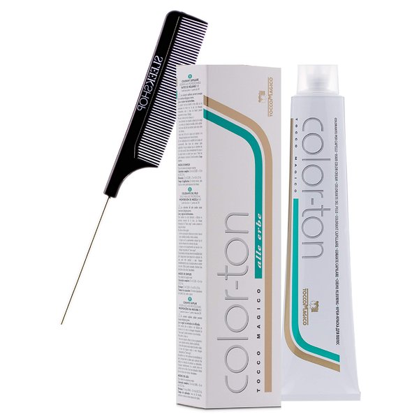 Tocco Magico Color-Ton Alle Erbe Permanent Hair Color Cream (w/Sleek Steel Pin Rat Tail Comb) Haircolor Dye Creme (5N / 5.0 - LIGHT CHESTNUT)