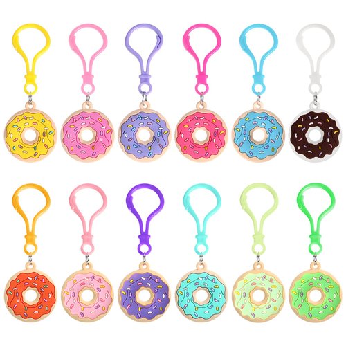 Jadive 48 Pcs Sweet Donut Party Favors Sweet Donut Keychain Sweet Doughnut Theme Birthday Party Supplies Donut Pendant Ornament for Christmas Kids Boy Girl Gift Reward Goodie Bag Fillers, 12 Colors