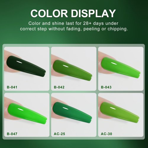 beautilux Green Gel Nail Polish, 6 Colors 10ml Green Gel Polish, Soak Off Forest Green Nail Gel Nail Art Starter Manicure Salon