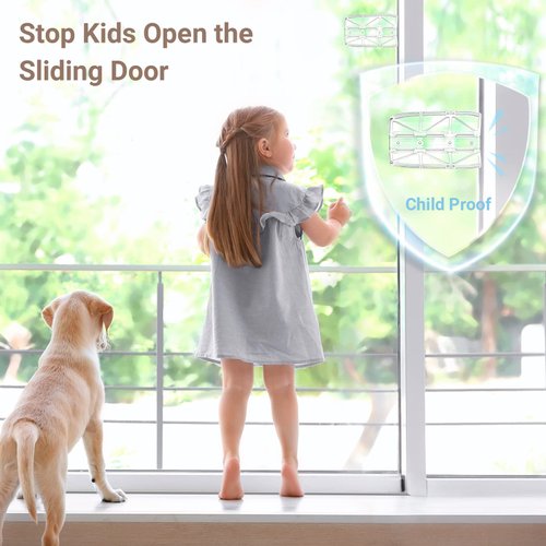 Sliding Glass Door Lock Security - Child Safety Locks for Patio Slide Doors, Child Proof Window Lock Double Guard Kids Pets Safe, Slider Door Latch Stop Bar Easy Installation Without Drilling, 2 Pack