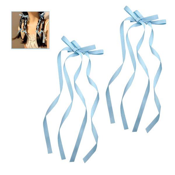 2PCS Hair Bows Clips for Women-Bow Hair Ribbons Barrette Snap Bow Hair Clip-Hair Accessories Gift for Teen Girls (Blue)