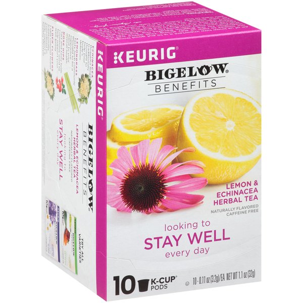 Bigelow Benefits Stay Well Lemon Echinacea Keurig K-Cups Pods Herbal Tea, Caffeine Free, 10 Count (Pack of 6), 60 Total K-Cup Pods
