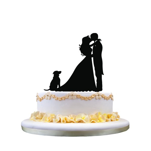 Couple(bride and groom) kissing cake topper,dog cake topper,pet wedding cake topper