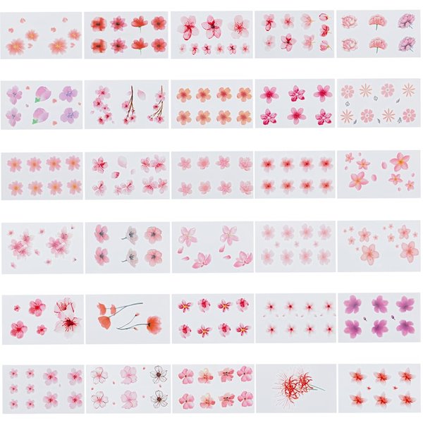 GORGECRAFT 30 Sheets Flower Blossom Sticks Temporary Tattoo Stickers Cute Cherry Printed Polymer Clay Daisy Lasting Realistic for Clay Earring Cutters Jewelry Making Supplies Collarbone Finger