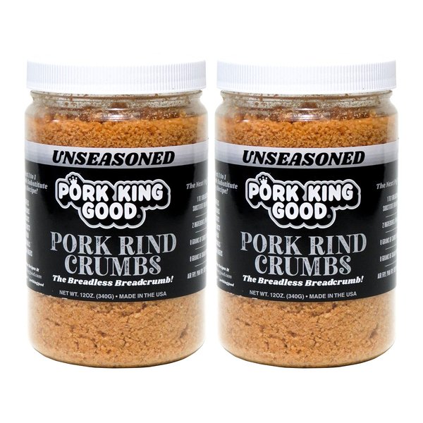 Pork King Good - Pork Rind Breadcrumbs - 2 Pack! Keto Friendly, Paleo, Gluten-Free, Sugar Free, Zero Carb Panko Substitute (Two 12 Oz Jars) (Unseasoned, 2 Pack)