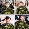 FEBSNOW Hair Cutting Cape Kit,Professional Barber Cape with Neck Duster Brush for Adults Waterproof Salon Cape with Adjustable Closure Snap Salon Barber Supplies 47x55 Inches(Yellow Printed Pattern)