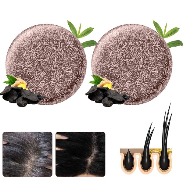 2 PCS Organic Hair Darkening Shampoo Bar, Harishow Hair Shampoo Soap for Gray Hair, Hira Shouwu Darkening Shampoo Bar, Grey Hair Removal Soap Damaged Hair Unisex, Promotes Hair Growth