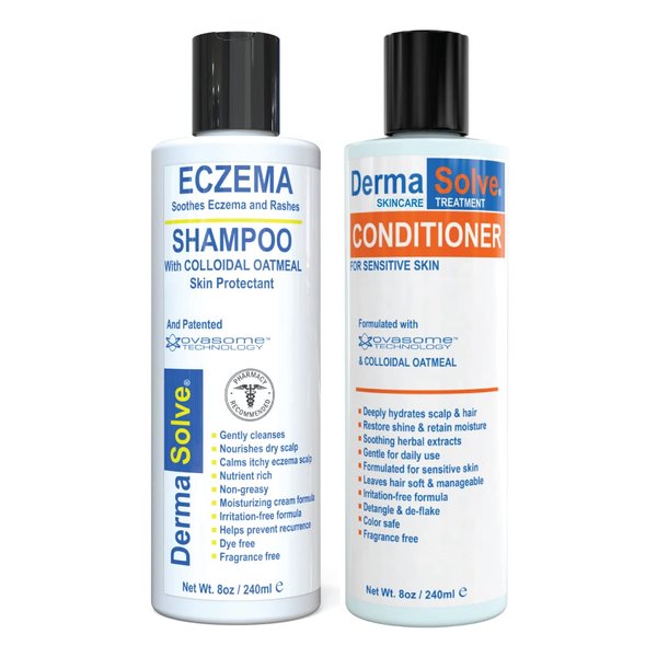 Eczema Relief Shampoo & Conditioner (Combo Pack) | Eczema Flare Control Scalp & flake Relief Therapy that Protects, Moisturizes, and Repairs Skin by DermaSolve - Kids, Babies & Adults - Steroid Free
