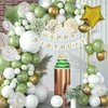 Anwyll Birthday Party Decorations,Sage Green Happy Birthday Decorations Set,Neutral Birthday Decorations,Happy Birthday Banner,Green and Gold Balloons,Tablecloth for Girls Boys Women Men Party Supply