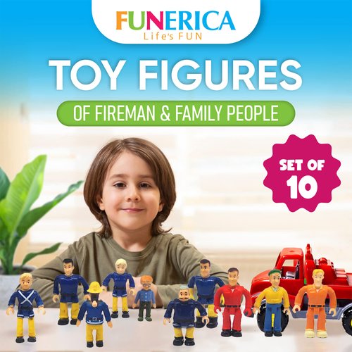 FUNERICA 10-Set Fireman Figurines and Play People Figures - Toy Figures Set