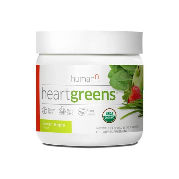 humanN HeartGreens | Superfood Organic Powder with Wheatgrass, Kale, Spinach, and Spirulina, USDA Organic Non-GMO, from The Makers of SuperBeets (Green Apple Flavor, 5.29-Ounce