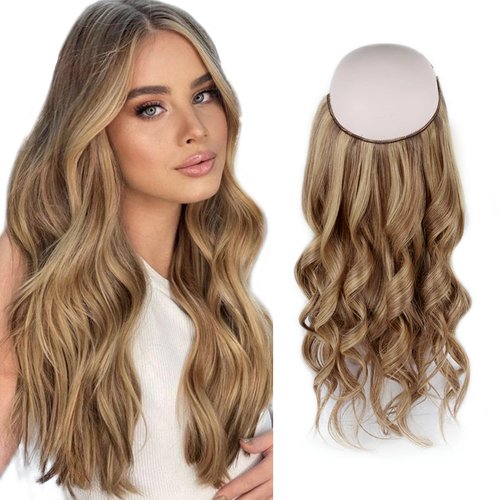 Sassina Invisible Wire Hair Extensions Real Human Hair with Transparent Wire Adjustable Size Secure Clips Natural Straight Secret Miracle Hairpiece, Highlight P6-12 14 Inch 70 Gram