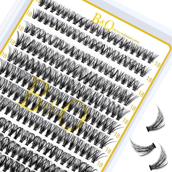Lash Clusters 30D-0.07D-18 B&Q LASH Individual Lashes 280 Clusters False Eyelash 30D 40D 50D Lash Clusters Extensions Individual Lashes Cluster DIY Eyelash Extensions at Home (30D-0.07D,18MM)