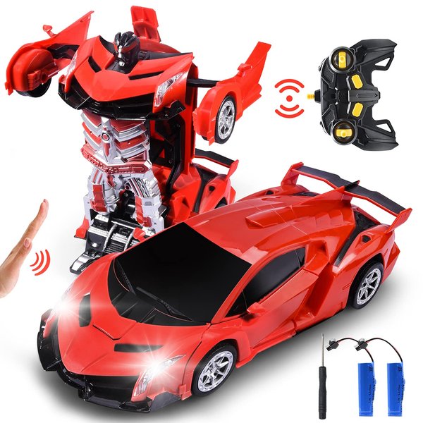 Govolia Transform Car Robot, Remote Control Hobby RC Car Toys with Gesture Sensing One-Button Deformation and 360°Rotating Drifting Light Music 2.4Ghz 1:14 Scale, Best Gifts for Boys Girls(Red)