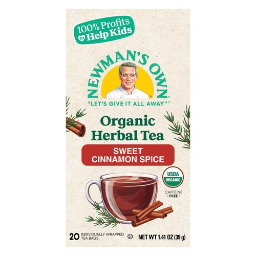 Newman's Own Organic Sweet Cinnamon Spice Herbal Tea with Rooibos Tea with Organic Ginger 20 Individually Wrapped Tea Bags Per Box (Pack of 6) USDA Certified and Kosher Cinnamon Tea Caffeine-Free