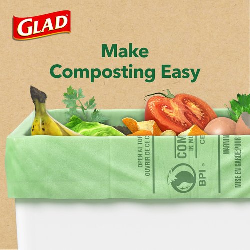 Glad Kitchen Compost Bags 2.6 Gallon 100% Compostable Bag, Febreze Lemon, 44 Count