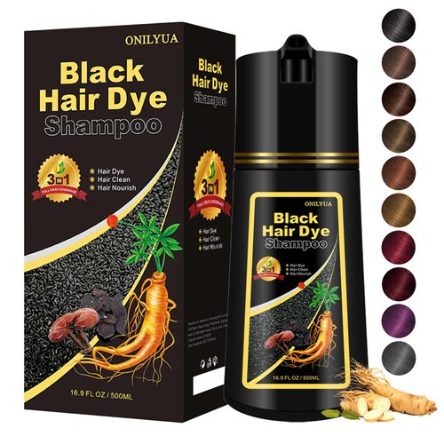 Black Hair Dye, Hair Dye Shampoo For Men and Women, Hair Color Shampoo For Gray Hair Coverage, Shampoo Para Canas, Hair Dye Shampoo 3 in 1, 16.9 Fl Oz (Black)