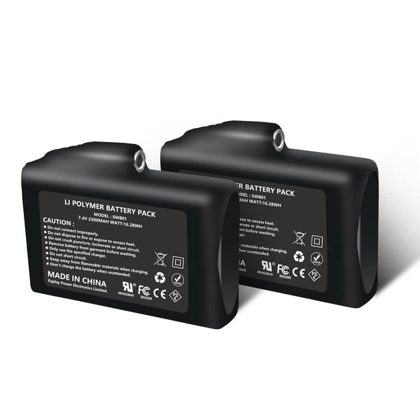 SNOW DEER 7.4V 2200MAH Rechargeable Li-ion Batteries for Heated Gloves Heated Socks Heated Hats (2pcs Battary only,not Include Charger)