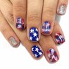 BABALAL 4th of July Press on Nails Short Square Fake Nails Glue ons Nails Star Bling Design Independence Day Acrylic Nails 24Pcs USA Squoval False Nails